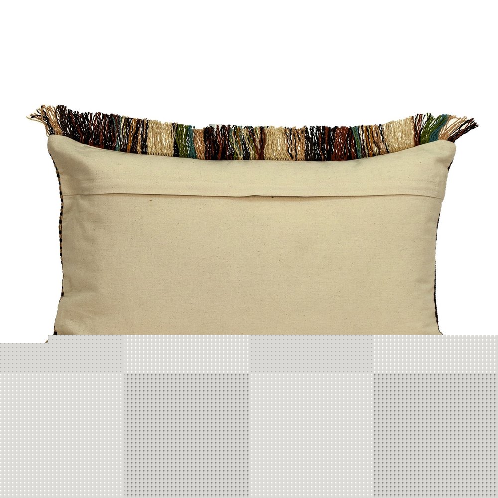 14" X 24" Brown and Beige Cotton Throw Pillow With Fringe