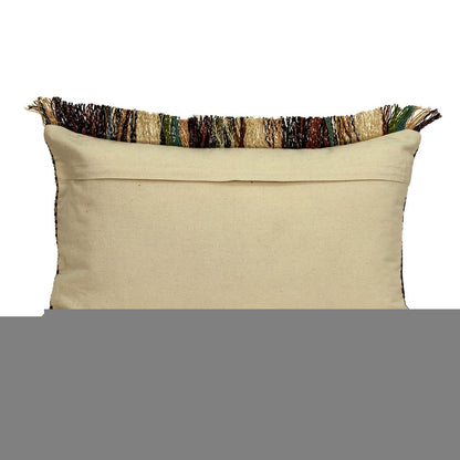 14" X 24" Brown and Beige Cotton Throw Pillow With Fringe