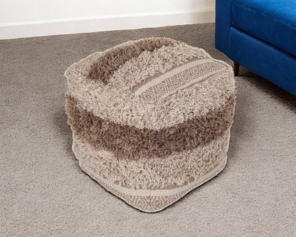 18" Beige Striped Pouf Ottoman