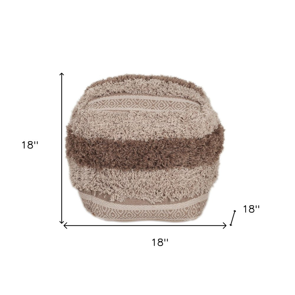 18" Beige Striped Pouf Ottoman