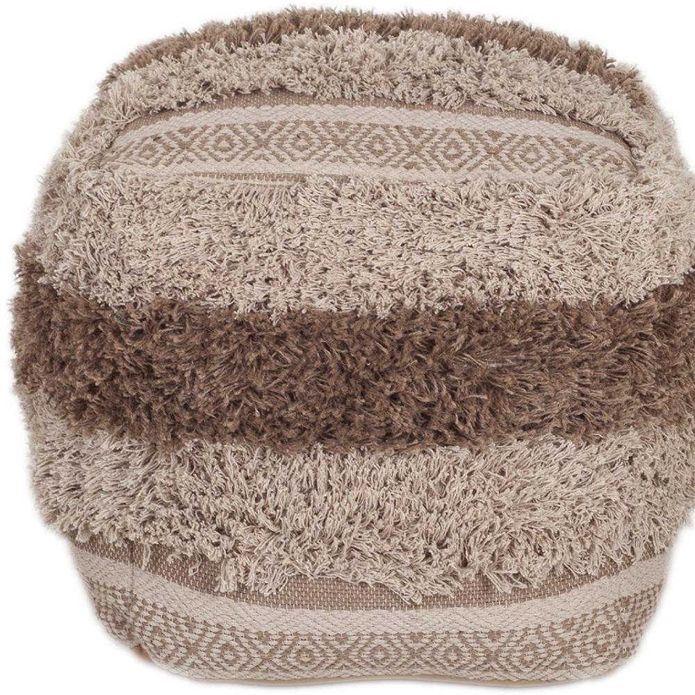 18" Beige Striped Pouf Ottoman