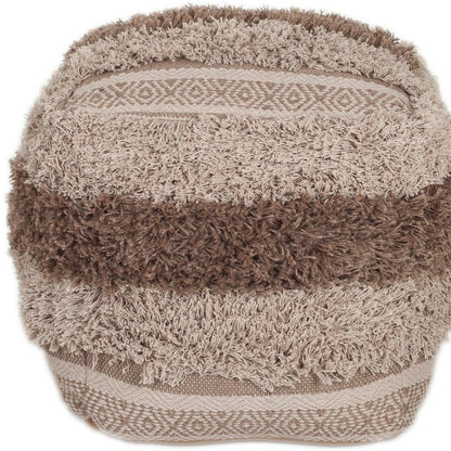 18" Beige Striped Pouf Ottoman