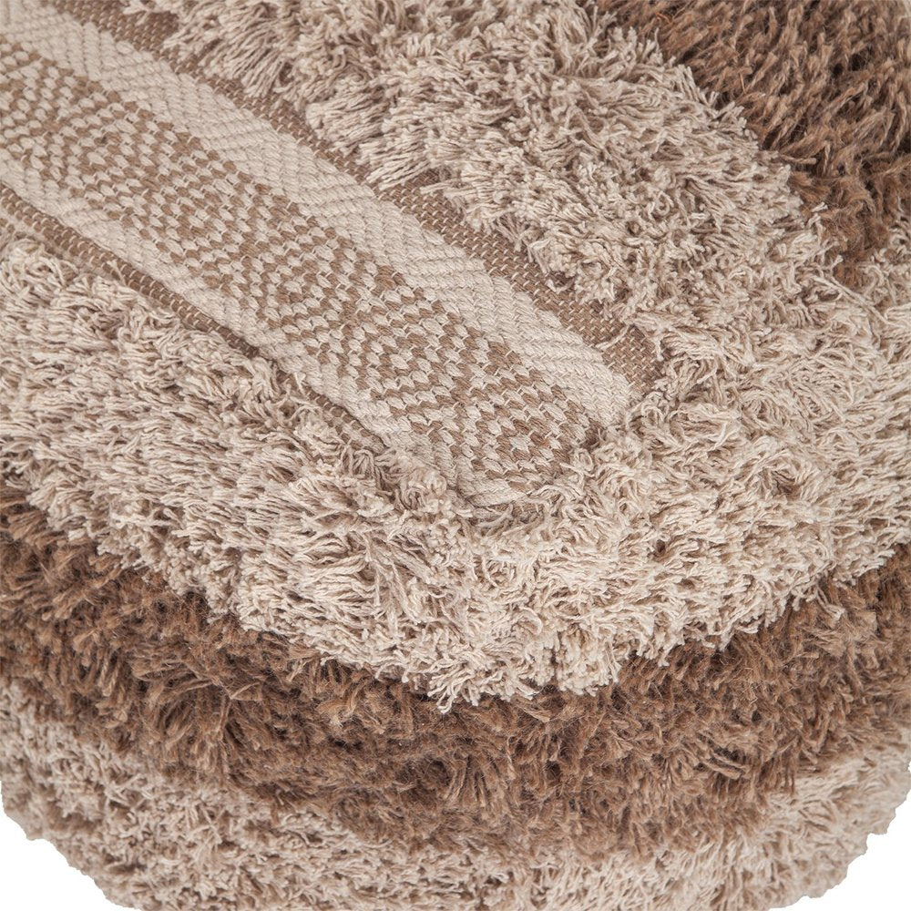 18" Beige Striped Pouf Ottoman