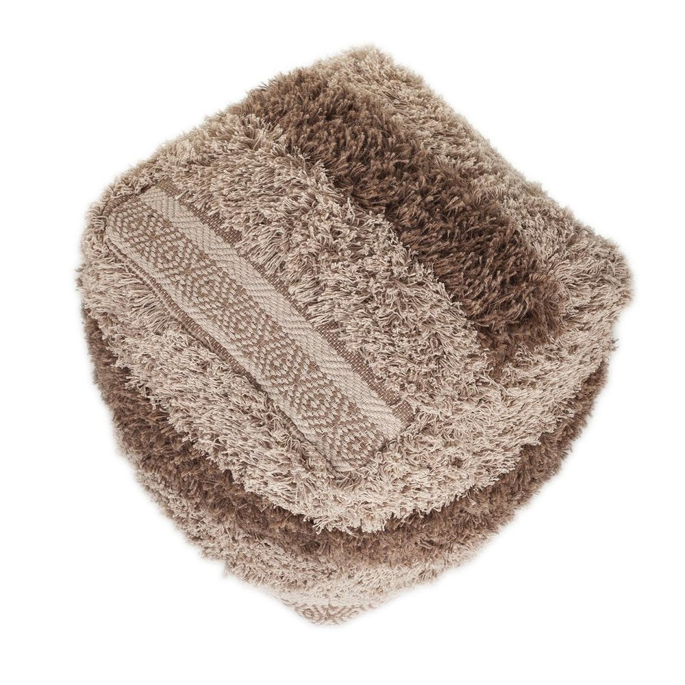 18" Beige Striped Pouf Ottoman
