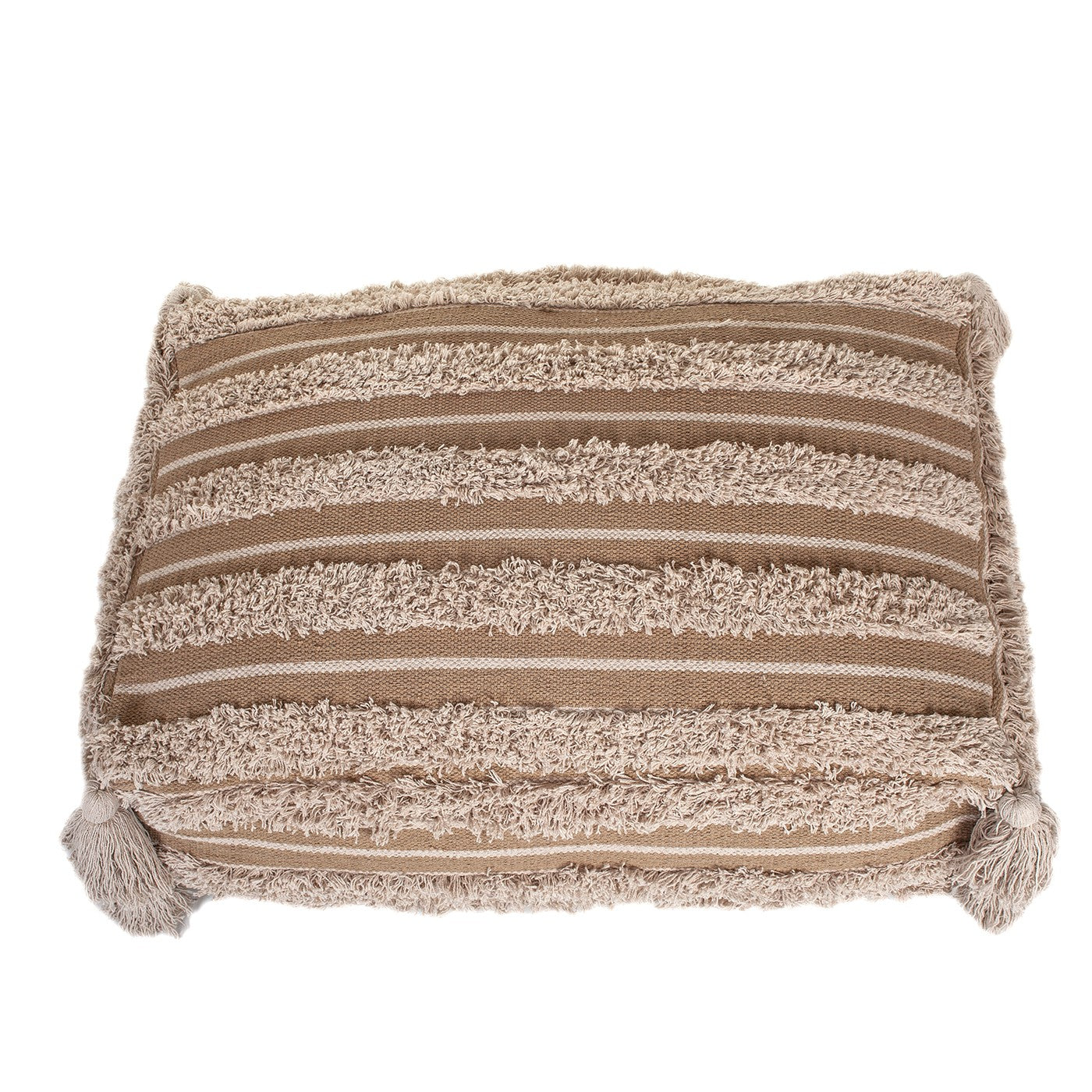 Camel Fringe Striped Pouf