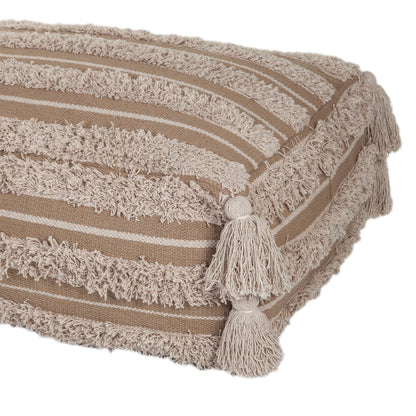 Camel Fringe Striped Pouf