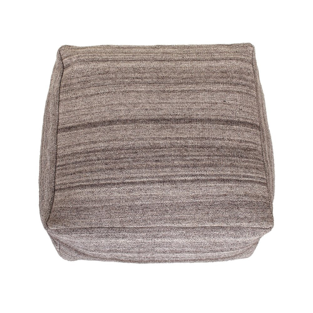 24" Gray And Brown Cotton Pouf Ottoman