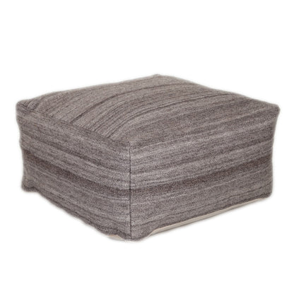 24" Gray and Brown Cotton Pouf Ottoman