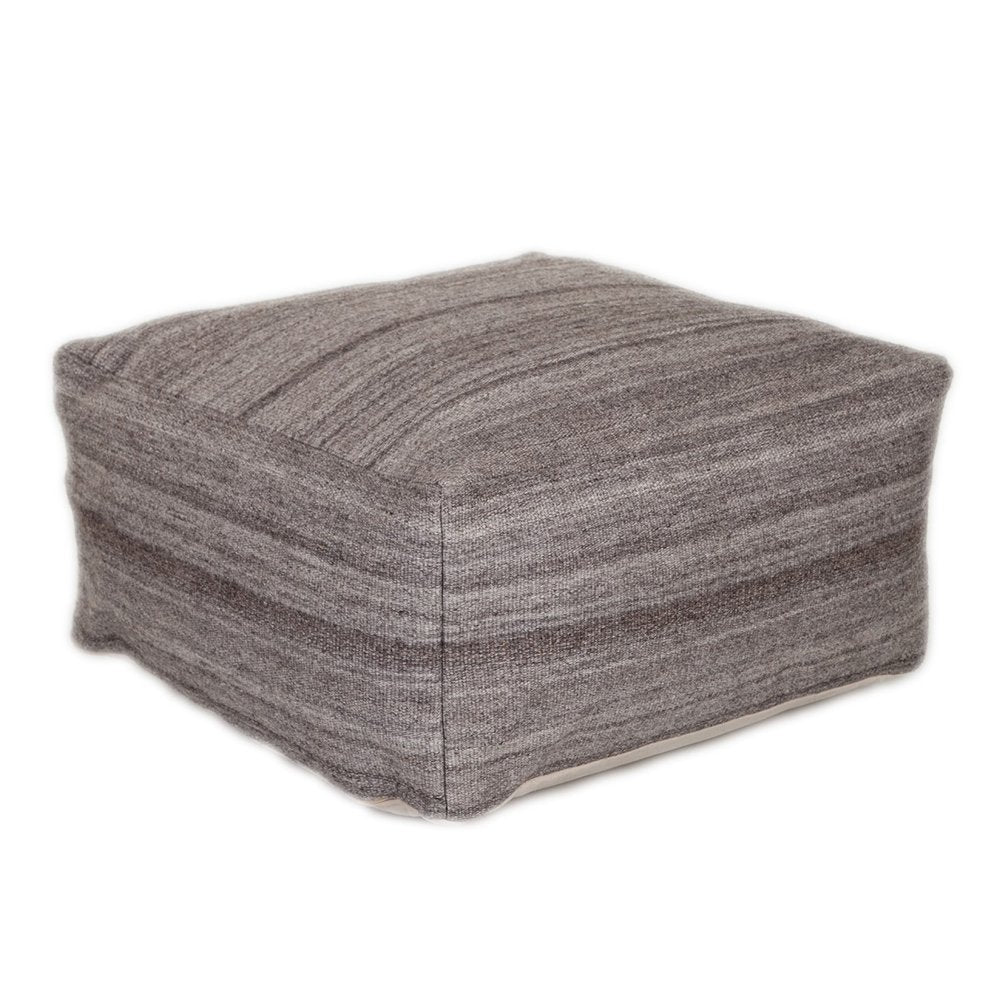 24" Gray And Brown Cotton Pouf Ottoman