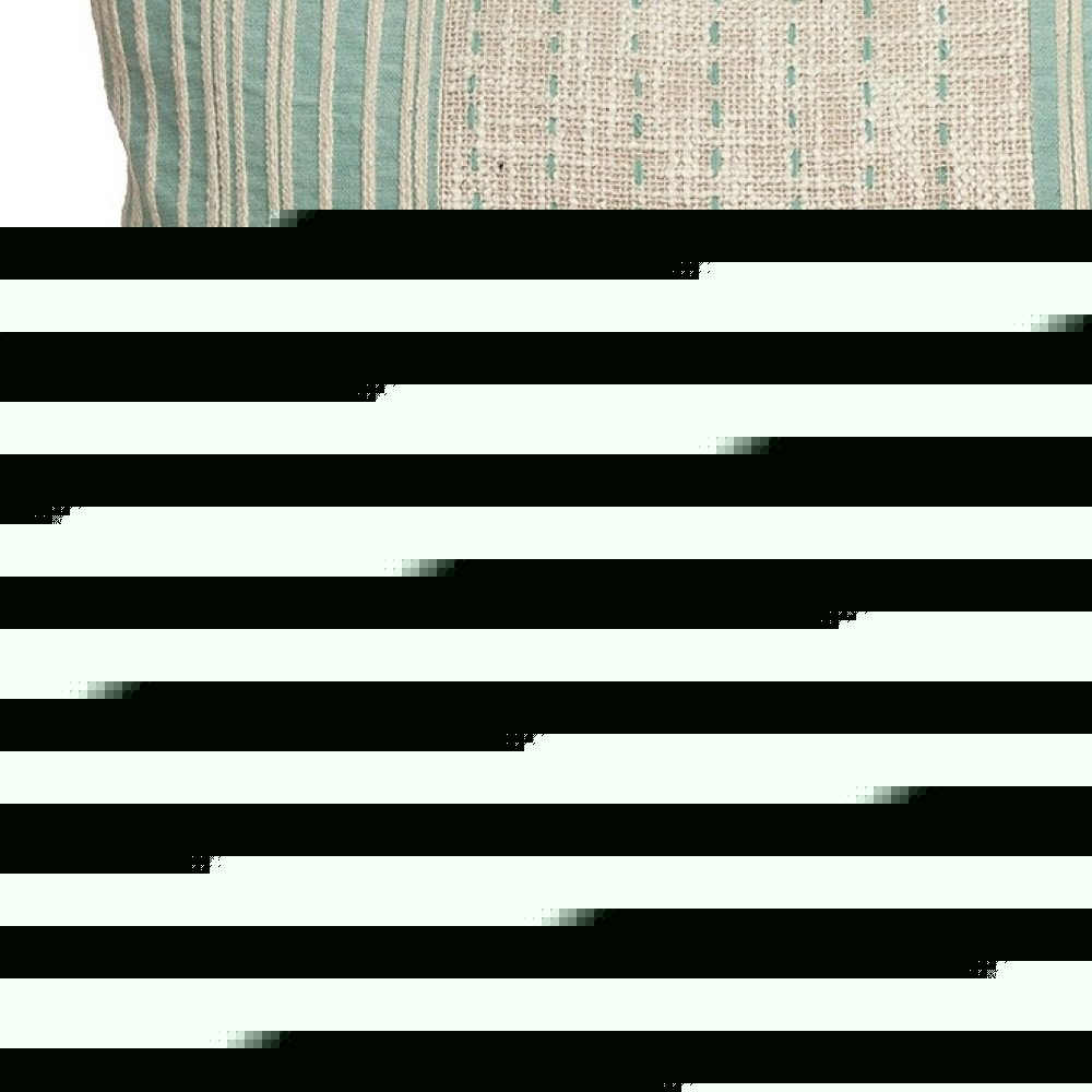 20" Beige And Mint Green Cotton Throw Pillow with Tassels And Texture