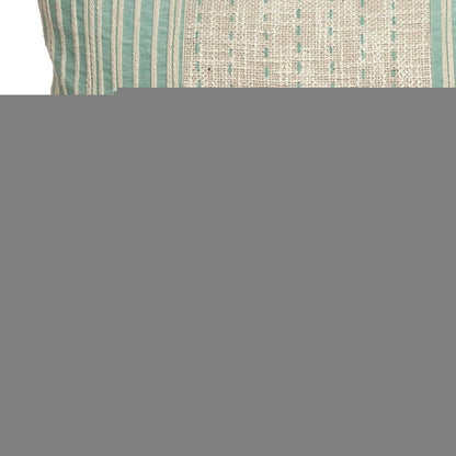 20" Beige And Mint Green Cotton Throw Pillow with Tassels And Texture