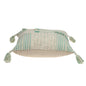 20" Beige And Mint Green Cotton Throw Pillow with Tassels And Texture