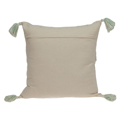 20" Beige And Mint Green Cotton Throw Pillow with Tassels And Texture