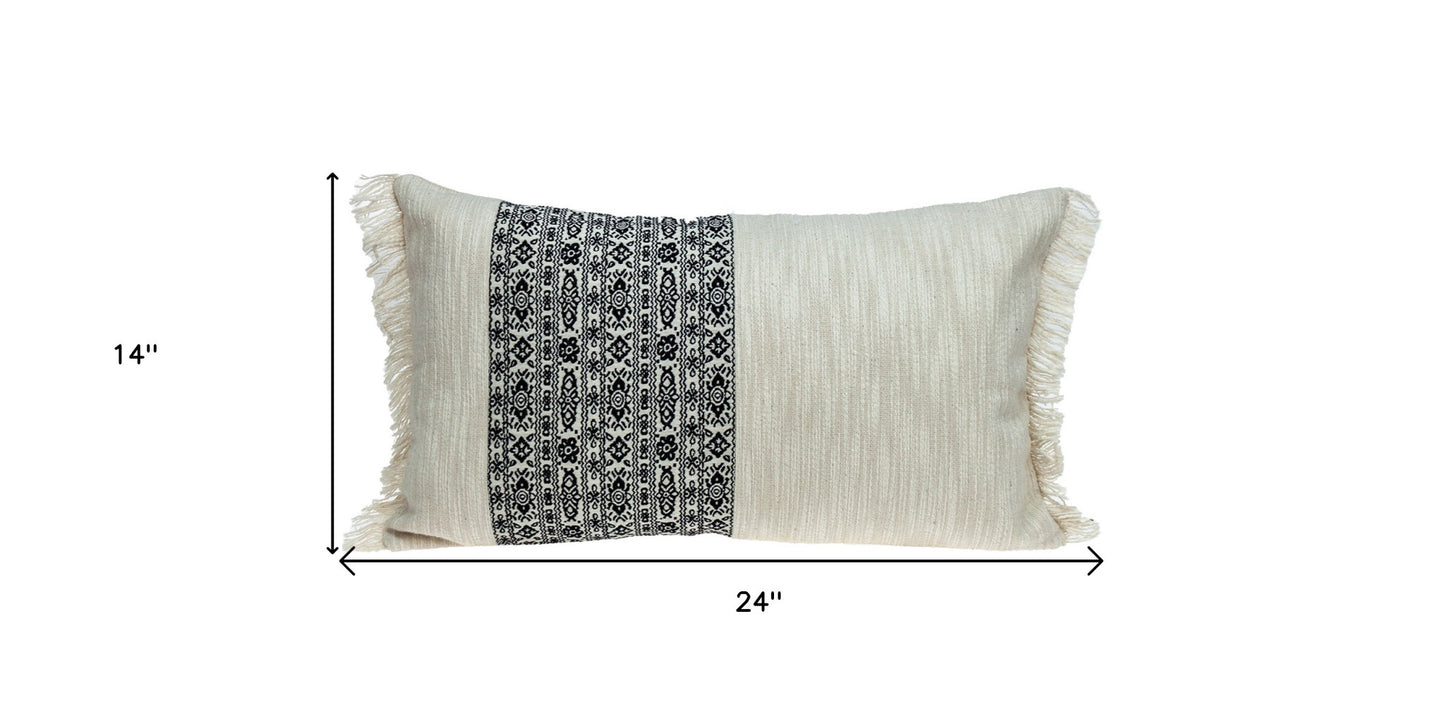 Black And White Geometric Fringe Throw Pillow