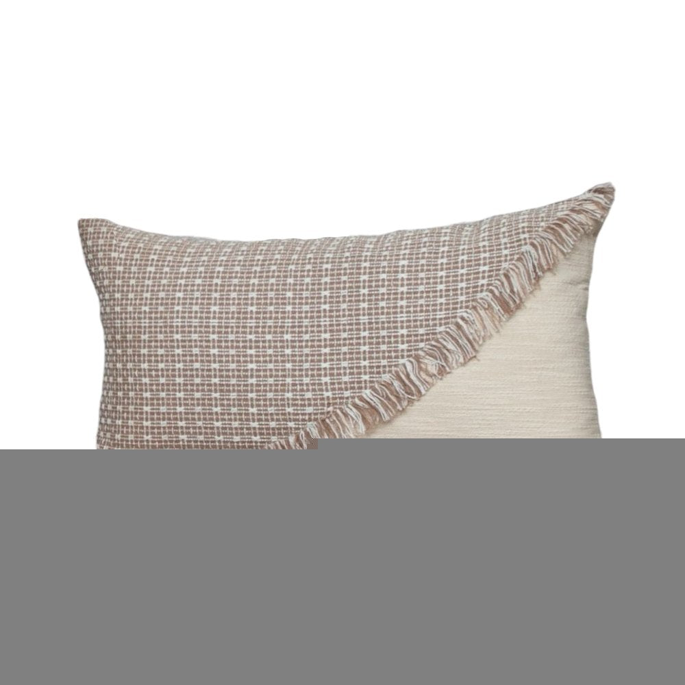 14" X 24" Beige Cotton Throw Pillow With Fringe