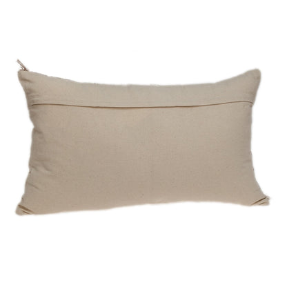 14" X 24" Beige Cotton Throw Pillow With Fringe