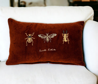 Golden Insects Velvet Throw Pillow