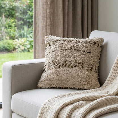 Boho Woven Shaggy Sequin Lumbar Pillow