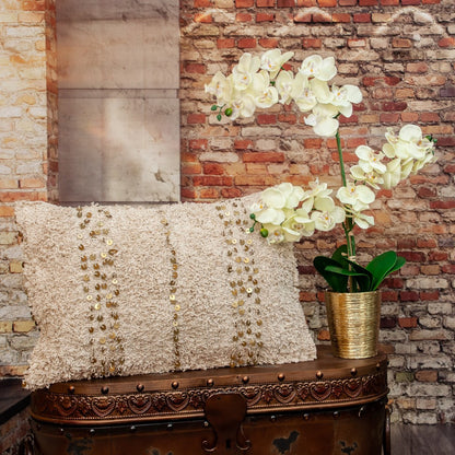 Boho Woven Shaggy Sequin Lumbar Pillow