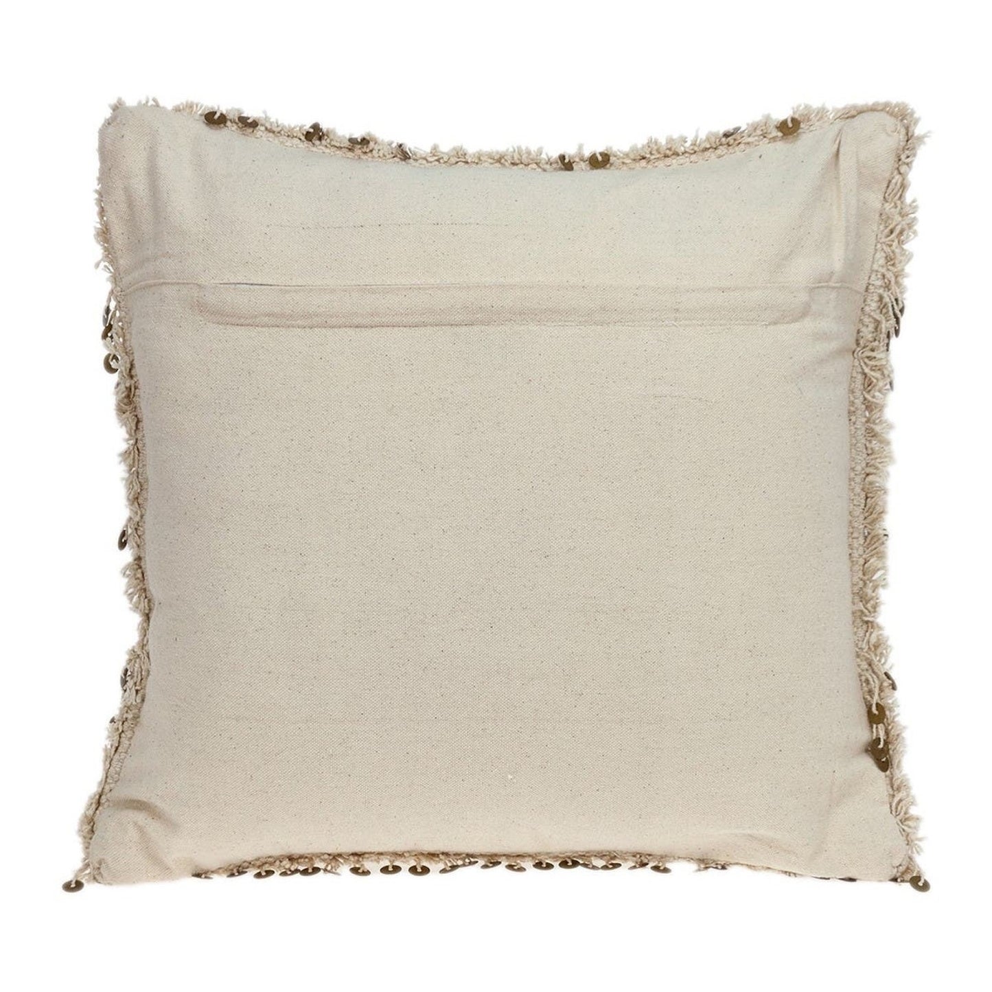 18" Beige And Gold Shaggy Cotton And Sequin Striped Throw Pillow