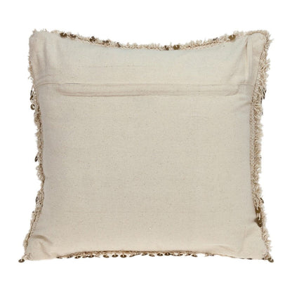 18" Beige And Gold Shaggy Cotton And Sequin Striped Throw Pillow