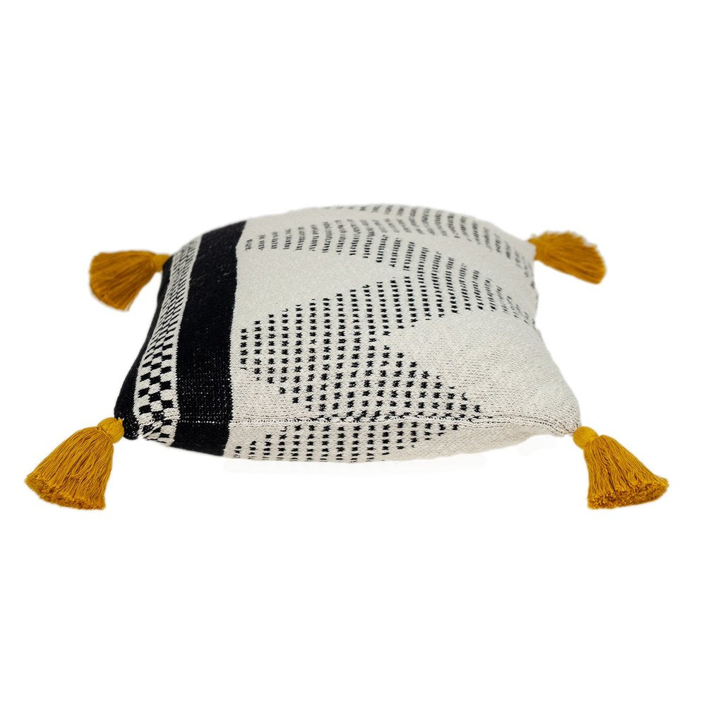 16" X 24" Beige And Black Geometric Cotton Throw Pillow with Tassels