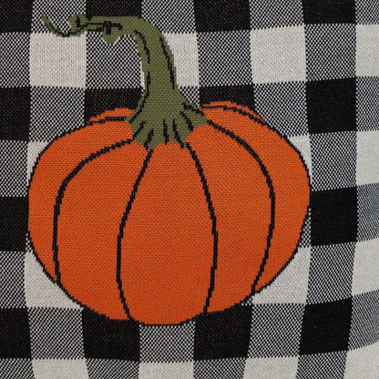 20" Black And White Pumpkin Buffalo Check Throw Pillow