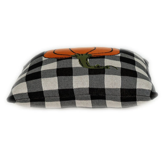 20" Black And White Pumpkin Buffalo Check Throw Pillow