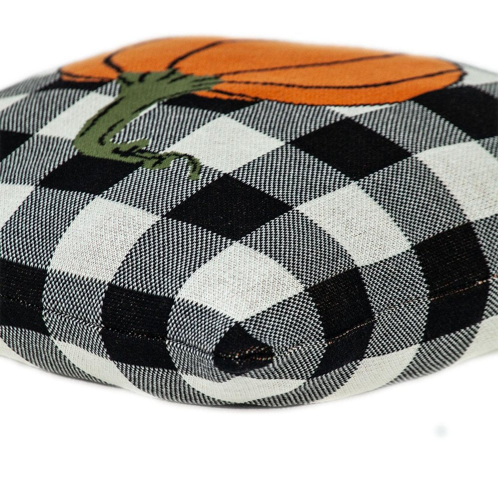 20" Black And White Pumpkin Buffalo Check Throw Pillow