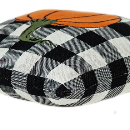 20" Black And White Pumpkin Buffalo Check Throw Pillow