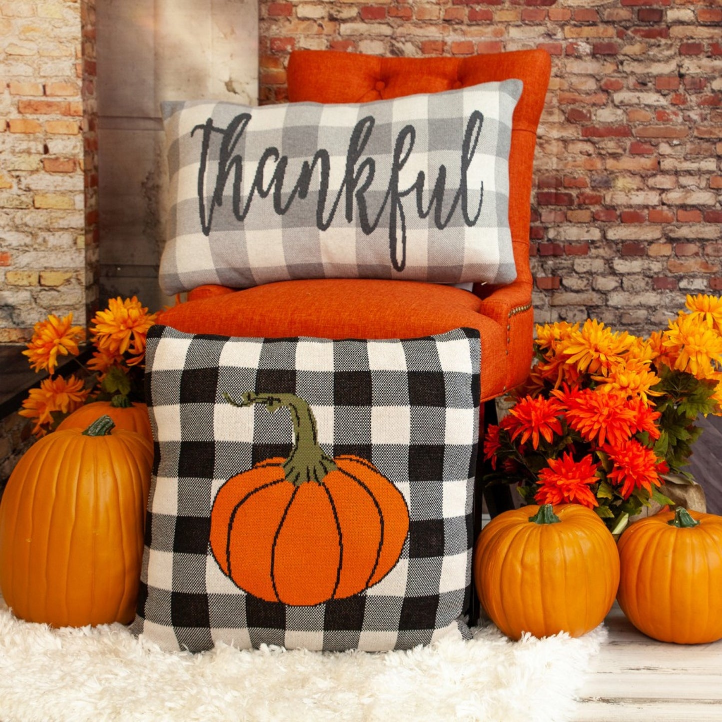 Buffalo Check Pumpkin Throw Pillow