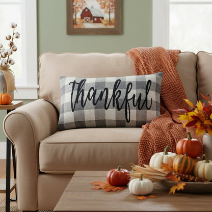 Thankful Buffalo Plaid Lumbar Throw Pillow