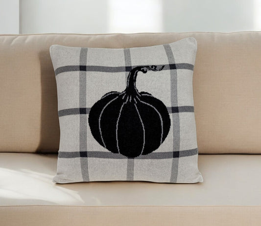 Grey Plaid Pumpkin Throw Pillow