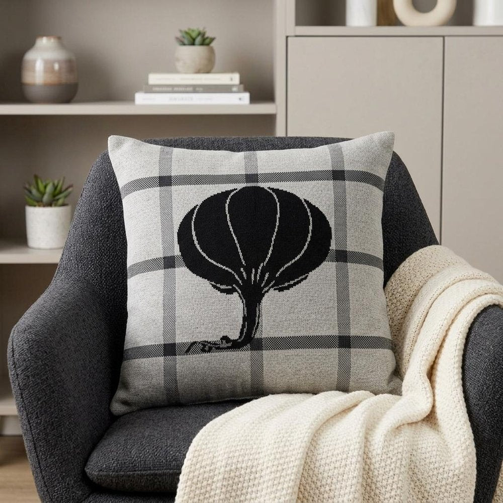 Grey Plaid Pumpkin Throw Pillow
