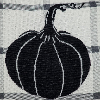 20" Gray And White Pumpkin Plaid Cotton Throw Pillow