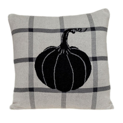 20" Gray And White Pumpkin Plaid Cotton Throw Pillow