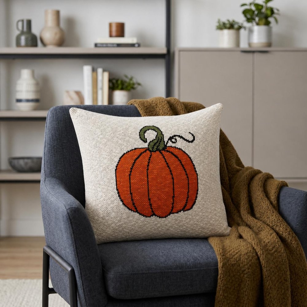 20" Ivory And Orange Pumpkin Cotton Throw Pillow