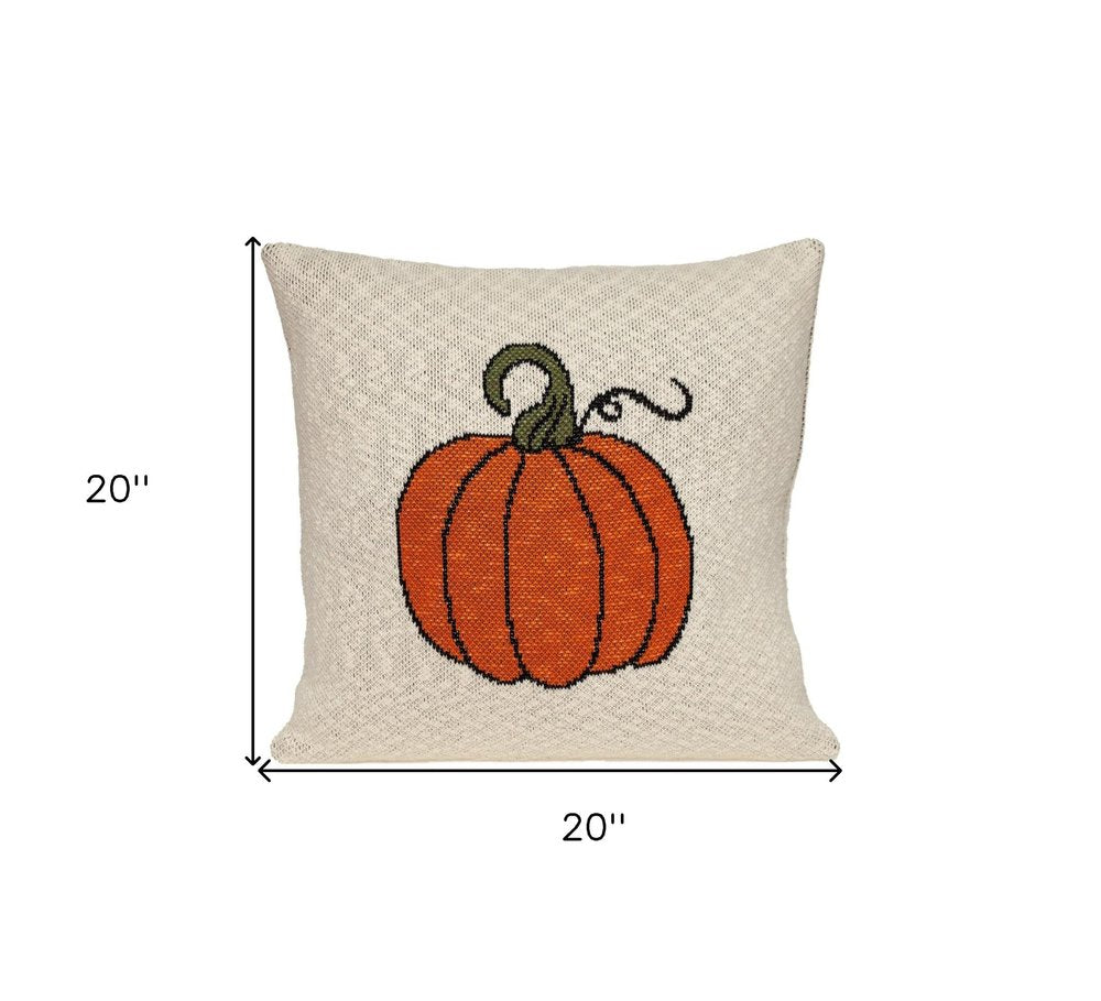 20" Ivory And Orange Pumpkin Cotton Throw Pillow
