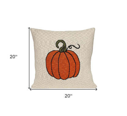 20" Ivory And Orange Pumpkin Cotton Throw Pillow