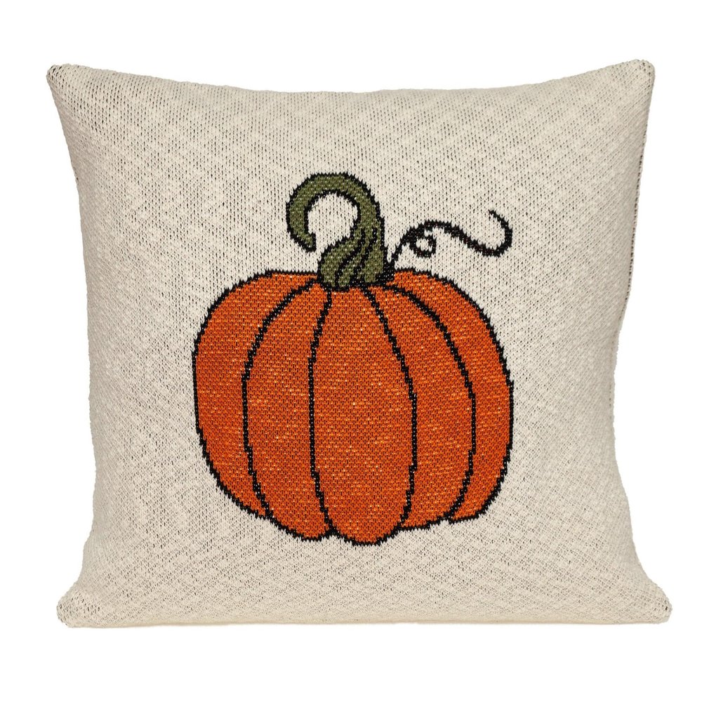 20" Ivory And Orange Pumpkin Cotton Throw Pillow
