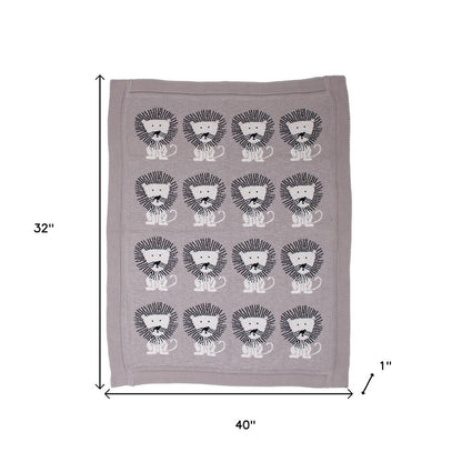 Grey Lots Of Lions Woven Knitted Baby Blanket