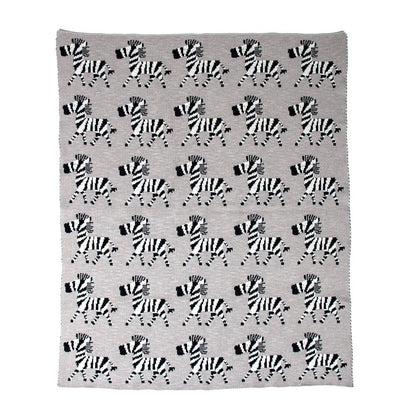 Grey Lots Of Zebras Woven Knitted Baby Blanket