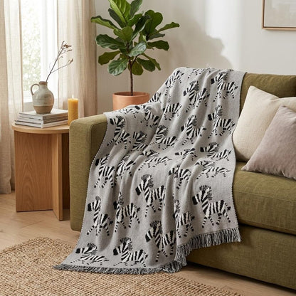 Grey Lots Of Zebras Woven Knitted Baby Blanket