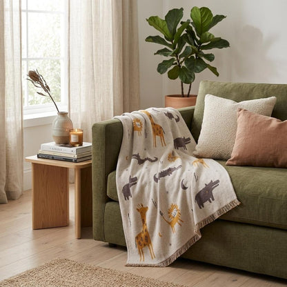 Zoo Animals Woven Knitted Baby Blanket