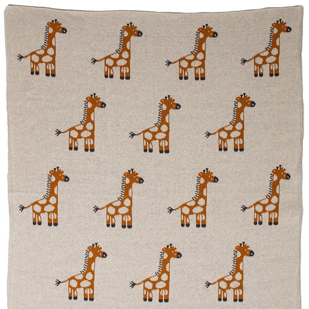 32" X 40" Orange And White Cotton Giraffe Plush Baby Blanket