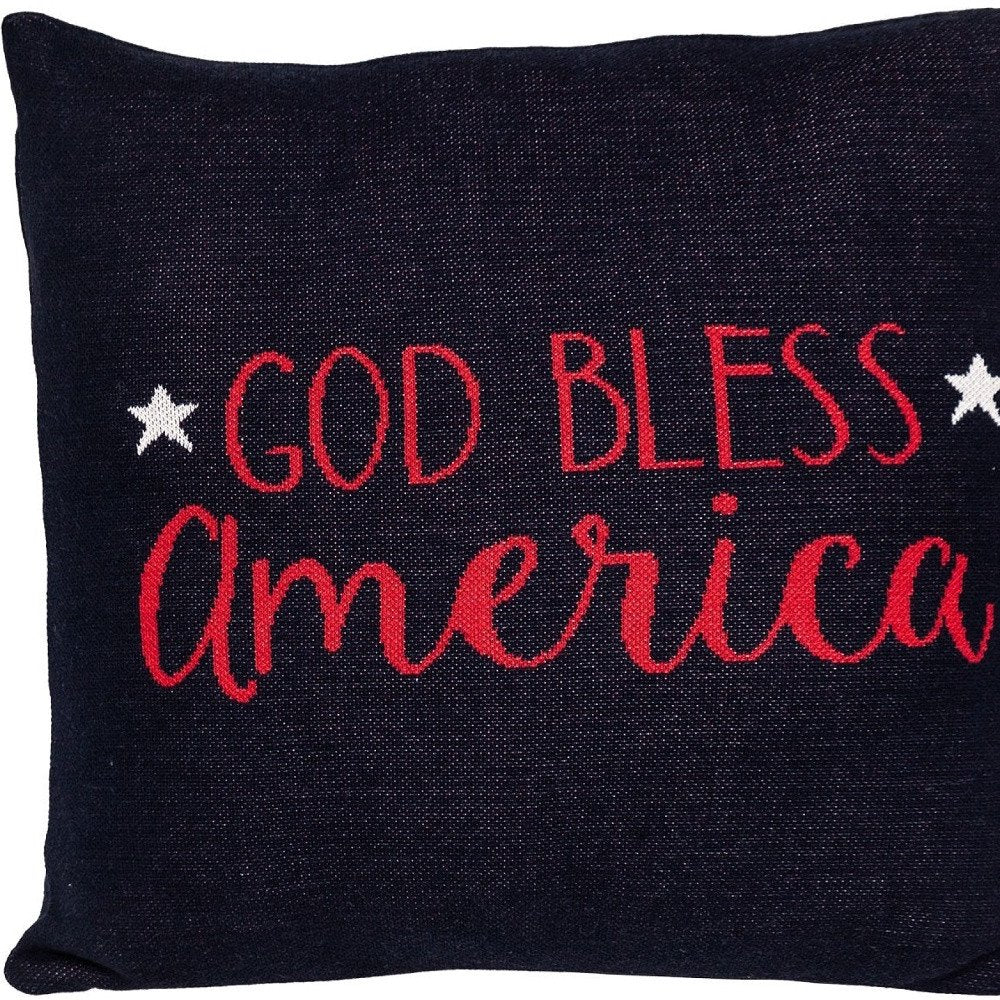 20" Navy Blue Red And White God Bless America Text Cotton Throw Pillow