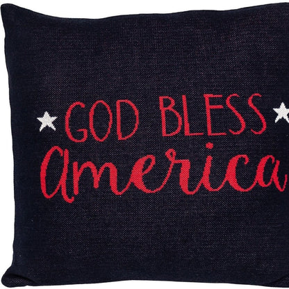 20" Navy Blue Red And White God Bless America Text Cotton Throw Pillow