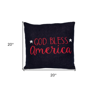 20" Navy Blue Red And White God Bless America Text Cotton Throw Pillow