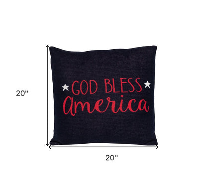 20" Navy Blue Red And White God Bless America Text Cotton Throw Pillow