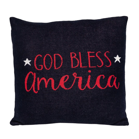 20" Navy Blue Red And White God Bless America Text Cotton Throw Pillow